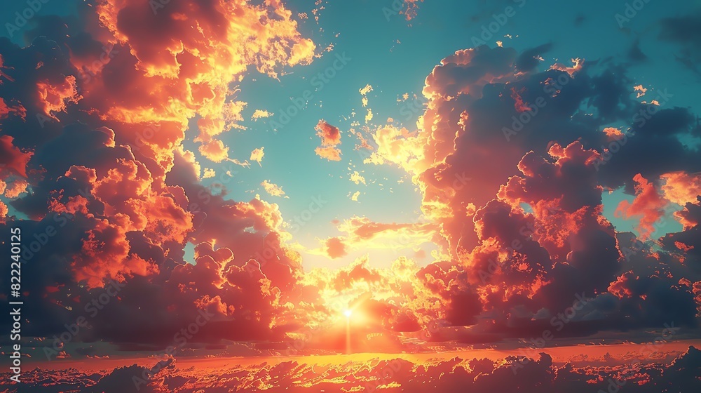 Fototapeta premium Stunning sunset with vibrant colors and dramatic clouds creating a serene and breathtaking sky scenery.