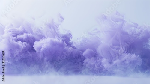 An ephemeral cloud of lilac smoke, spreading tranquility on a white surface. photo