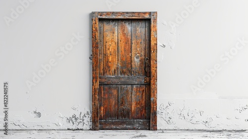Closed wooden door of the house with white walls in an old classic vintage retro style. Generative ai photo