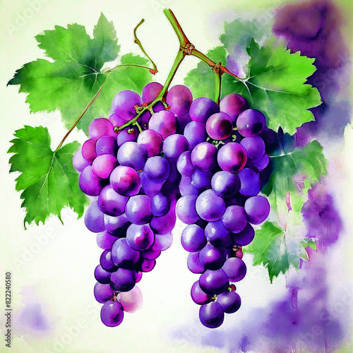 Colourful bloomy vibrant watercolour oil painting splash colour of grapes Fruit