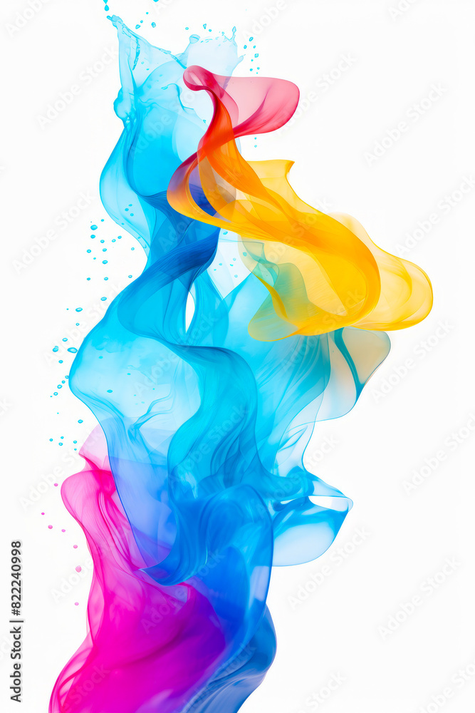 Colorful liquid is flowing in the air on white background. Colorful liquid is flowing in the air on white background.