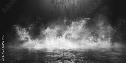  empty room with a dark grey floor and smoky background, empty stage for product presentation. Background of the floor studio room. empty dark gray abstract cement wall studio room,