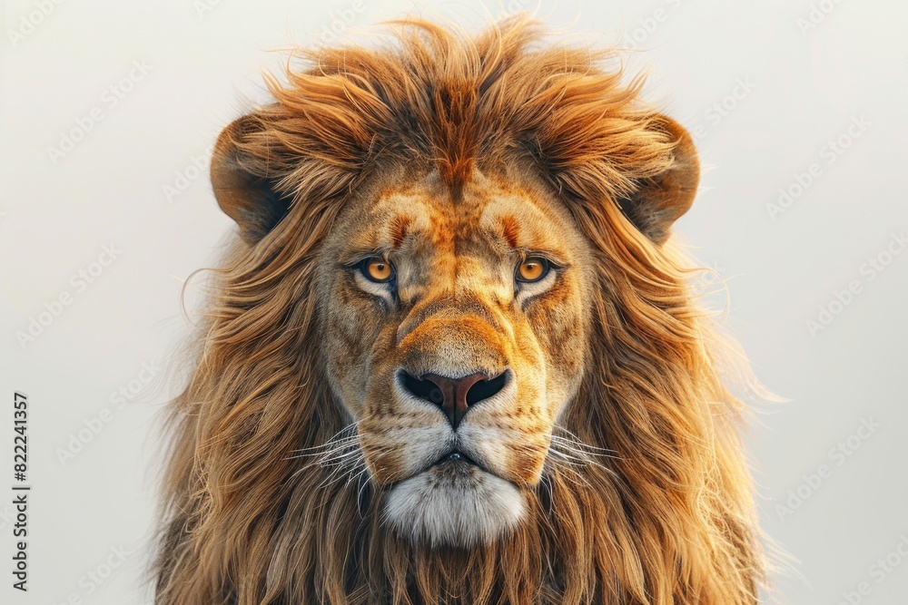 Close-up portrait of a majestic lion with a full mane, looking directly at the camera. Close-up portrait of a majestic lion with a full mane, looking directly at the camera.
