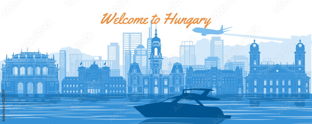 Hungary famous landmark silhouette style,vector illustration