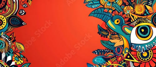 Vibrant Abstract Doodle Page Print Border Design with Blank Space for Hispanic Heritage Month Background