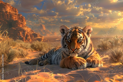 a tiger is in the desert