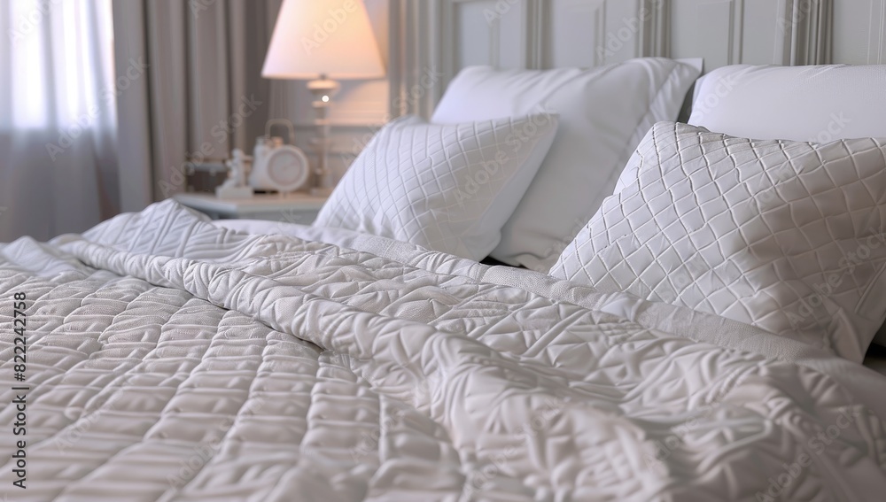 Cozy White Bedroom with Plush Pillows Cozy White Bedroom with Plush Pillows