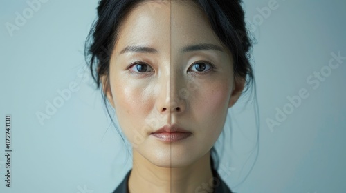 Radiant Asian Woman s Skin Transformation Under Soft Lighting