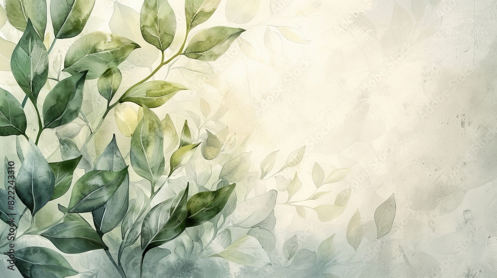 Elegant watercolor leaves background with soft light effects Elegant watercolor leaves background with soft light effects