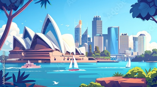 Sydney Australia cartoon flat