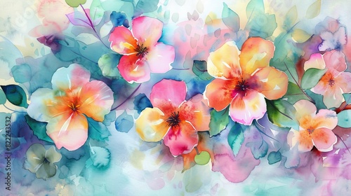 Wallpaper Mural Vivid watercolor floral composition with colorful spring flowers Torontodigital.ca