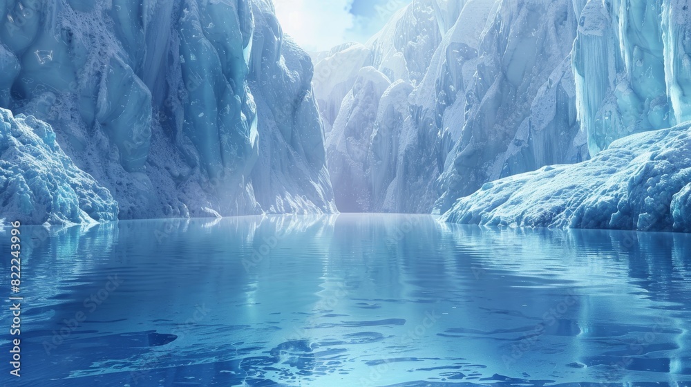 Serene blue glacier landscape with calm waters Serene blue glacier landscape with calm waters