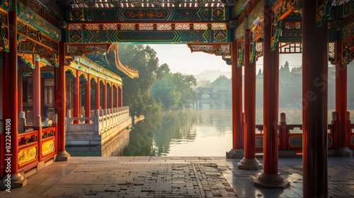 Beihai Park in Beijing, imperial gardens, tranquil lake, historical temples  photo