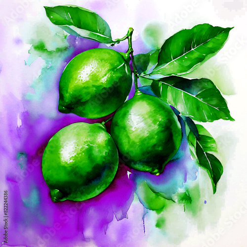 Colourful dreamy watercolour oil painting splash colour of limes Fruit