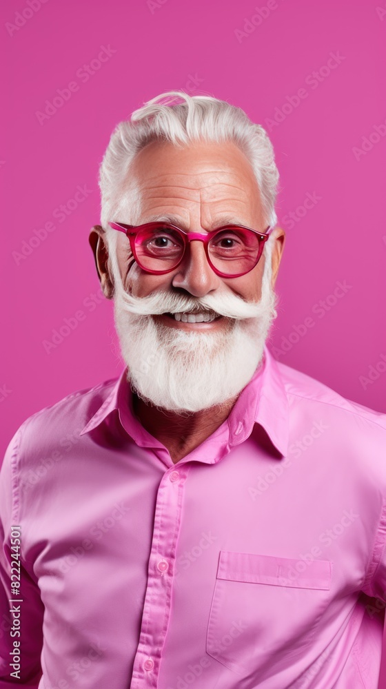 Magenta background Happy european white man grandfather realistic person portrait of young beautiful Smiling old man Isolated on Background Banner 