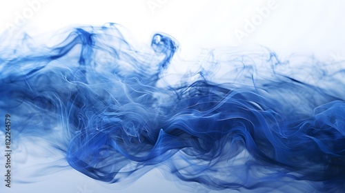 Pastel cobalt blue smoke, swirling majestically, like a river flowing through a white landscape.