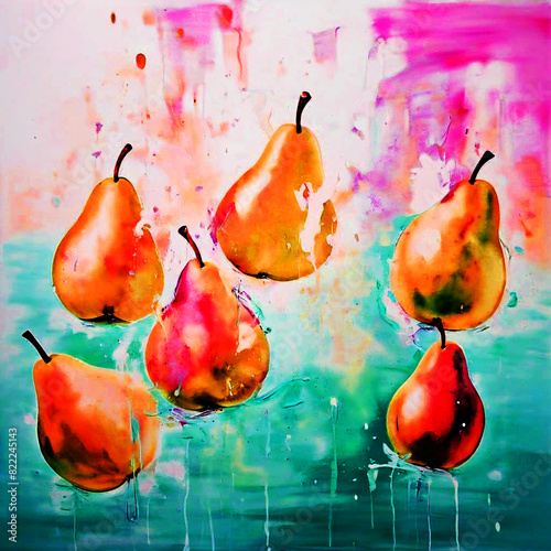 Colourful dreamy watercolour oil painting splash colour of pear Fruit