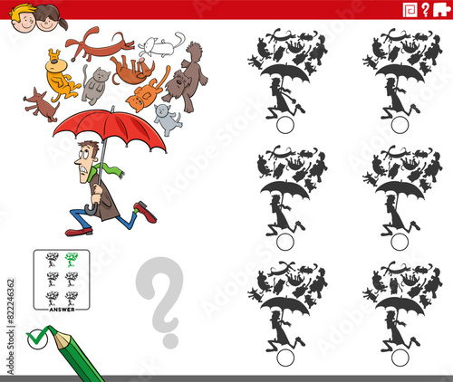 shadow activity with cartoon raining cats and dogs proverb