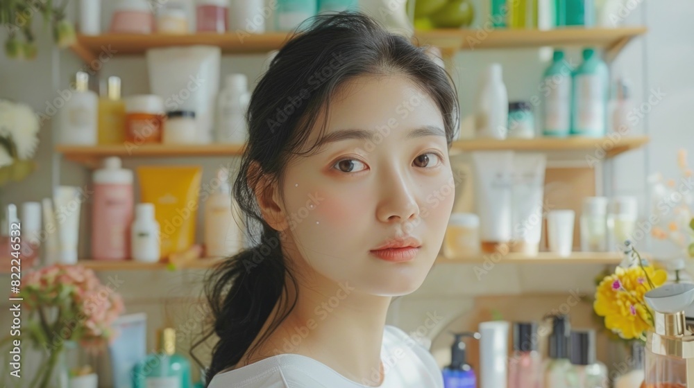 Harmonious Display of Korean Skincare Essentials Reflecting a Serene Self Care Routine Harmonious Display of Korean Skincare Essentials Reflecting a Serene Self Care Routine