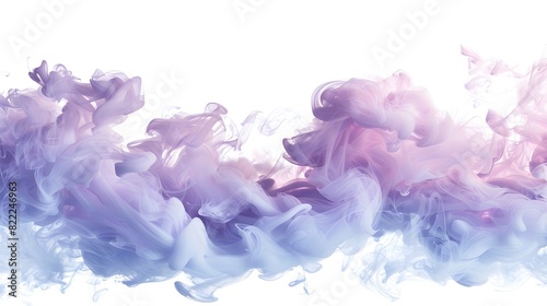 Pastel periwinkle smoke forming abstract cloud shapes, floating freely against a white sky.