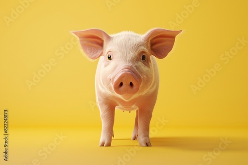 a pig standing on a yellow background
