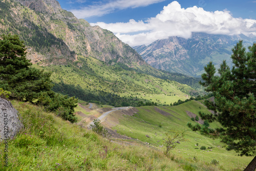 The Tsech-Kyongi Khyokhash tract. View of the Caucasus Mountains in Ingushetia, Russia