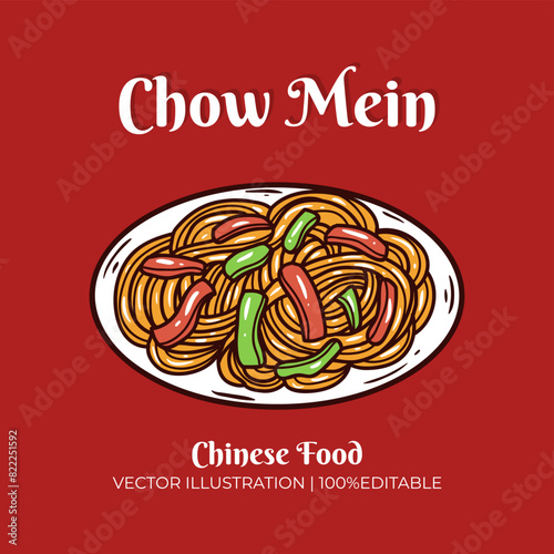 Chow mein chinese food vector illustration