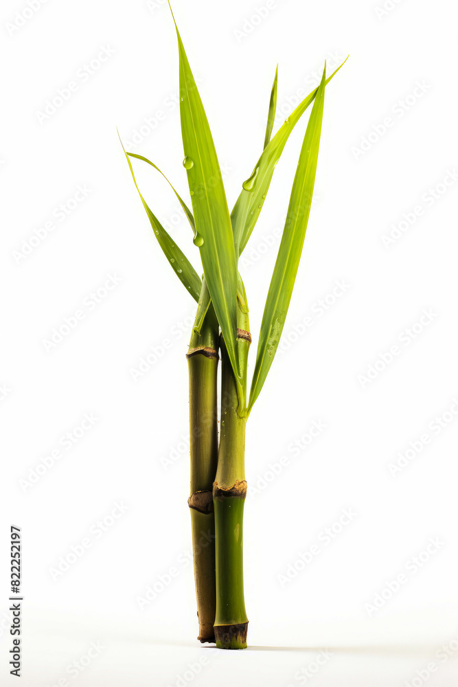 Fototapeta premium Tall bamboo plant with green leaves on it's stems.