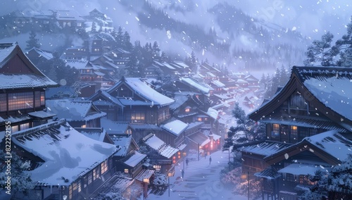 Traditional Japanese Street Covered in Snow © Murda