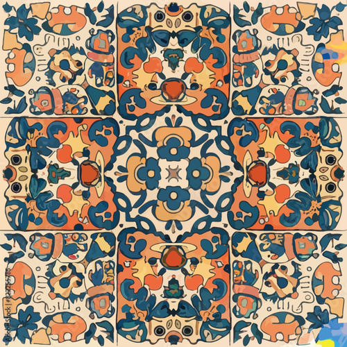 2d vector illustration colorful vintage Seamless hi res Portuguese tiles abstract Artwork
