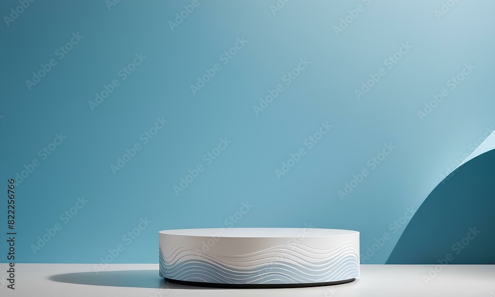 Cylindrical Podium with Soft Blue and Gray Abstract Waves Cylindrical Podium with Soft Blue and Gray Abstract Waves
