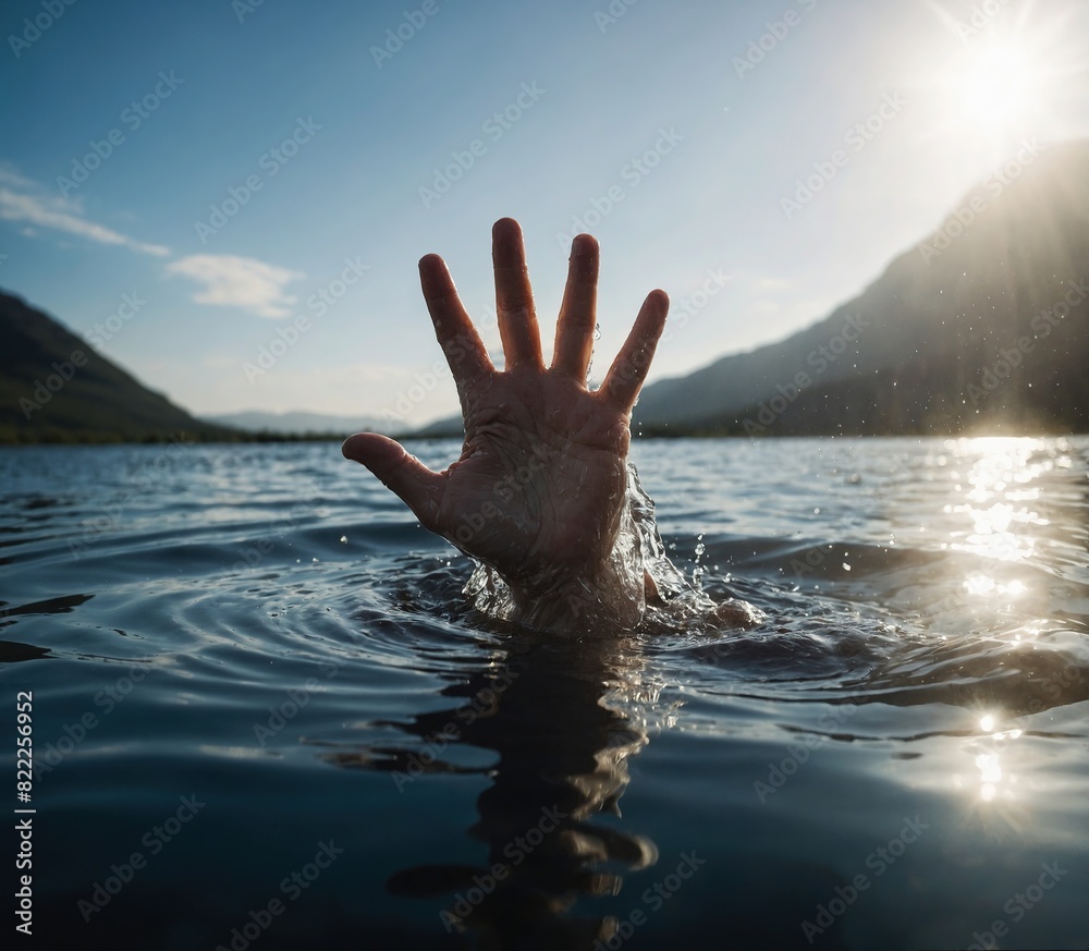Hand emerging from the sea. Worship and Baptism