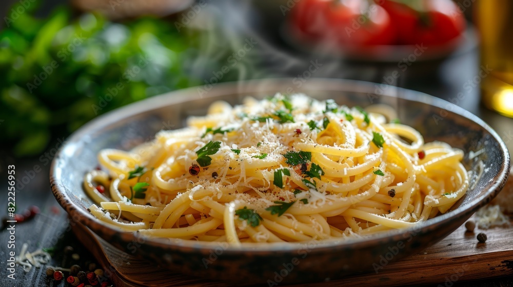 warm bowl of spaghetti in a charming kitchen, highlighting a comforting, homemade pasta dish warm bowl of spaghetti in a charming kitchen, highlighting a comforting, homemade pasta dish