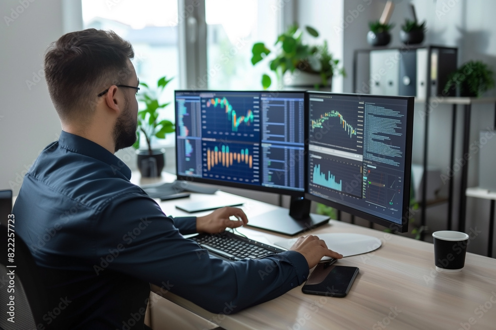A virtual screen. Business strategy, data analysis technology, and financial growth idea.