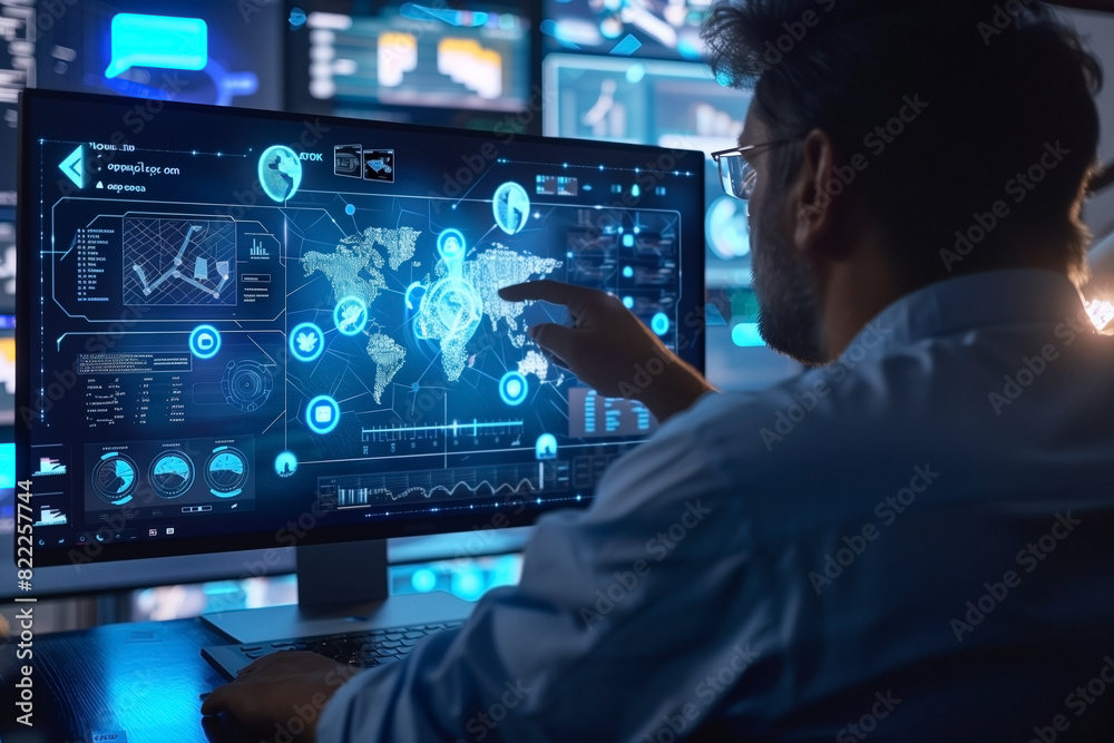 A virtual screen. Business strategy, data analysis technology, and financial growth idea. A virtual screen. Business strategy, data analysis technology, and financial growth idea.