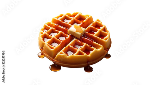 A freshly baked, golden Belgian waffle on a transparent background photo