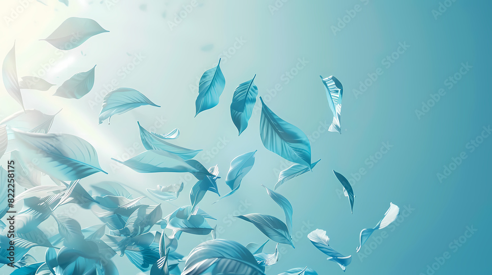Obraz premium Flying leaves effect with mild sunbeam in 3d illustration vector