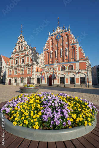 Old Town Hall Square, Riga, Latvia. The medieval building of the House of the Blackheads is in the background.