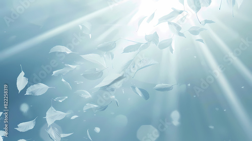 Flying leaves effect with mild sunbeam in 3d illustration vector