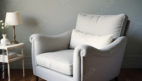 armchair in a room,  gray soft wooden realistic chair icon on white background with shadows and indentations vector illustration photo