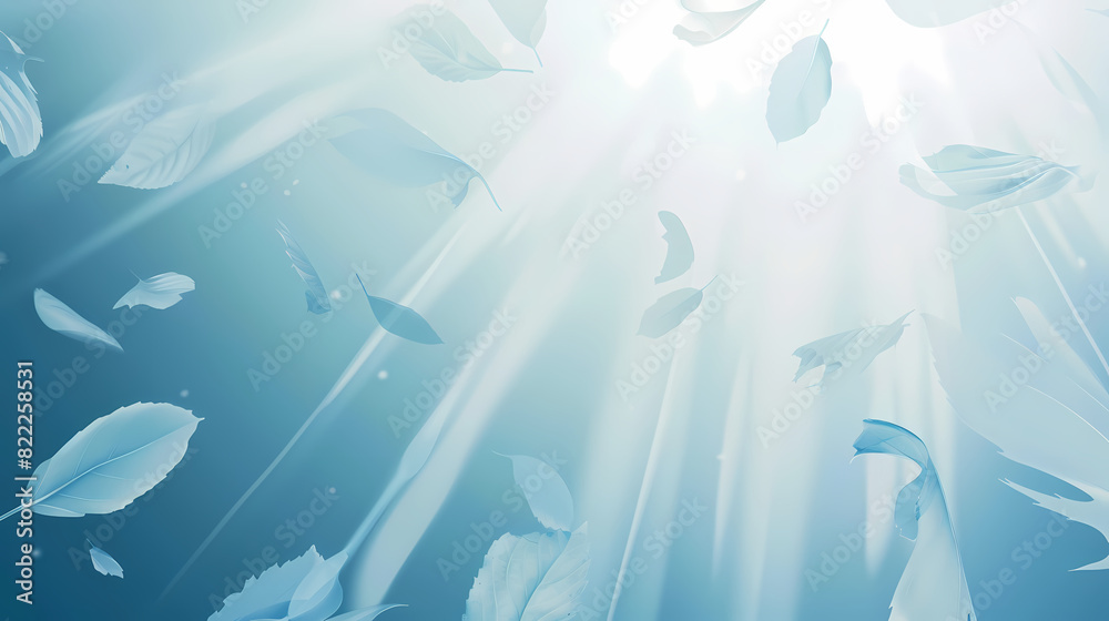 Obraz premium Flying leaves effect with mild sunbeam in 3d illustration vector