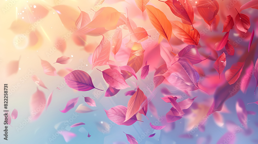 Flying leaves effect with mild sunbeam in 3d illustration vector Flying leaves effect with mild sunbeam in 3d illustration vector