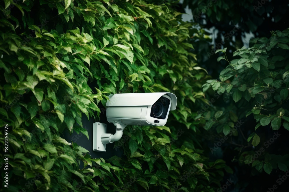 A sophisticated security camera installed outdoors with a leafy background, representing the integration of modern surveillance technology in everyday settings The scene underscores the importance of A sophisticated security camera installed outdoors with a leafy background, representing the integration of modern surveillance technology in everyday settings The scene underscores the importance of
