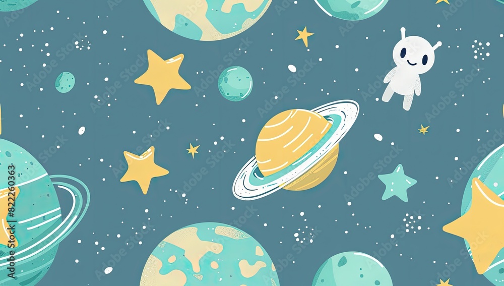 Naklejka premium Cosmic Illustration with Planets and Stars