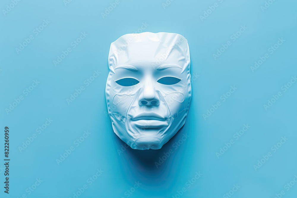 White Face Mask on Light Blue Background White Face Mask on Light Blue Background