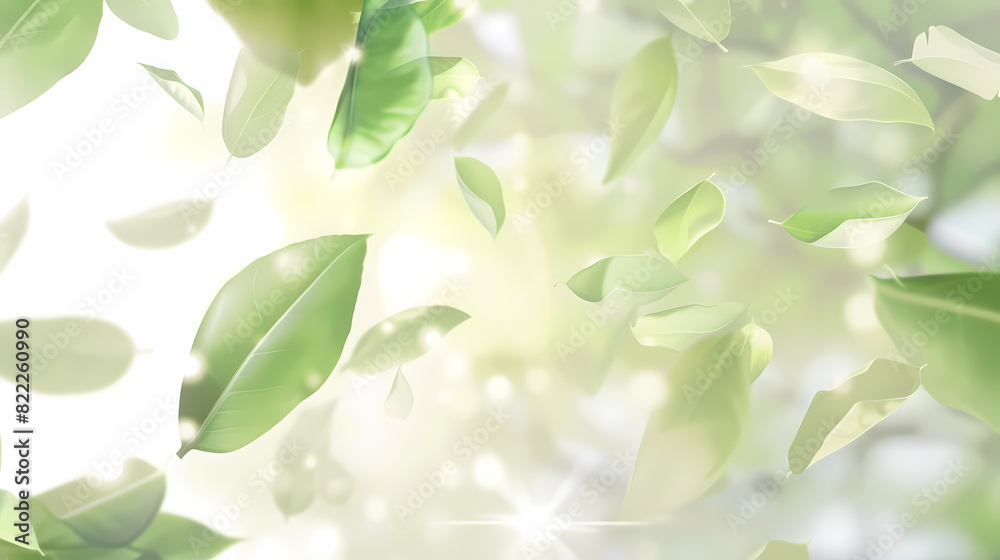 Flying leaves effect with mild sunbeam in 3d illustration vector