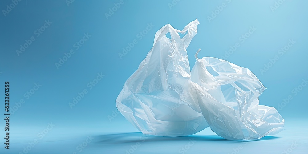 Crumpled Plastic Bag on Blue Background Crumpled Plastic Bag on Blue Background