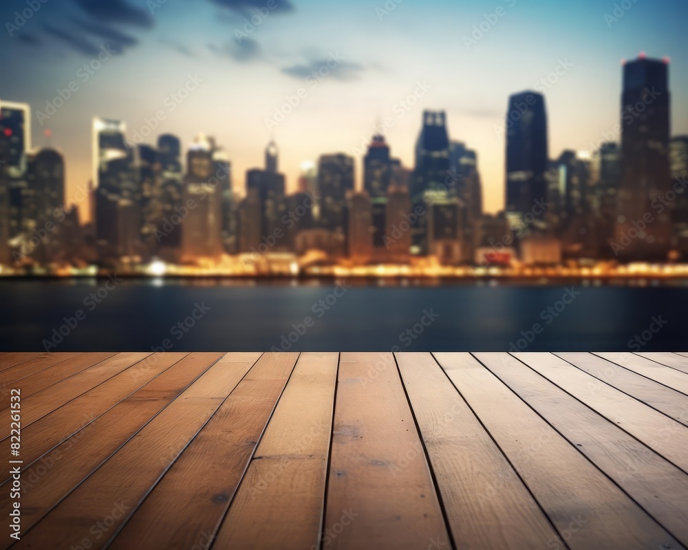 Beautiful cityscape blurred in the background of a shiny wooden floor copy space, urban landscape, futuristic, Overlay, Cityscape Beautiful cityscape blurred in the background of a shiny wooden floor copy space, urban landscape, futuristic, Overlay, Cityscape