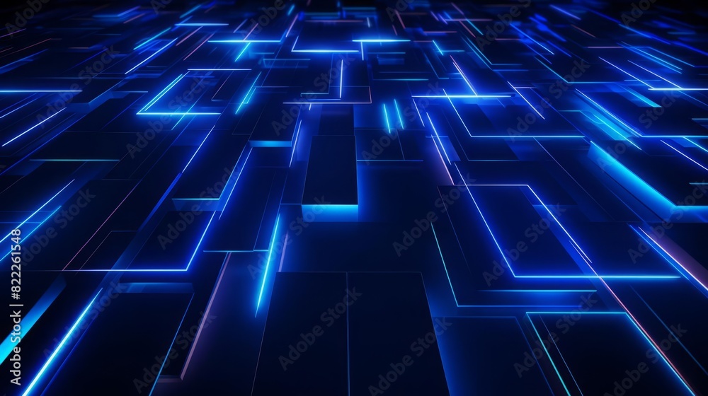 Blue neon lines creating a complex pattern on a dark surface selective focus, innovation, dynamic, Multilayer, Virtual network Blue neon lines creating a complex pattern on a dark surface selective focus, innovation, dynamic, Multilayer, Virtual network