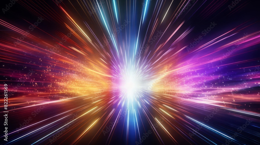 Obraz premium Brightly colored light beams in a futuristic setting copy space, innovation, surreal, Double exposure, Tech landscape